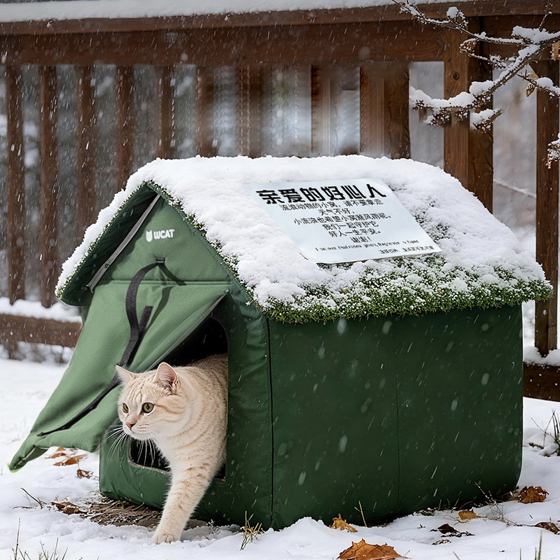 Contemporary Creative House-Shaped Oxford Fabric Non-Woven Fabric Anti-Slip Dotted Fabric PE Outdoor Waterproof Cat Bed Dog Bed With Door Curtain For Garden Cuvalon