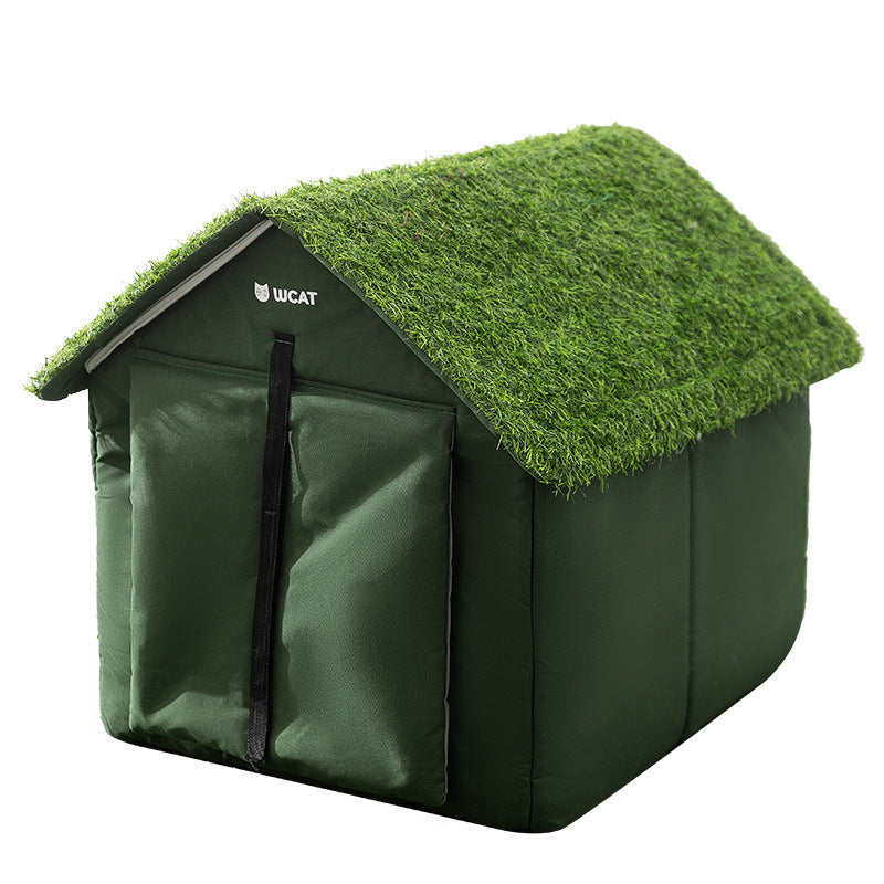 Contemporary Creative House-Shaped Oxford Fabric Non-Woven Fabric Anti-Slip Dotted Fabric PE Outdoor Waterproof Cat Bed Dog Bed With Door Curtain For Garden Cuvalon