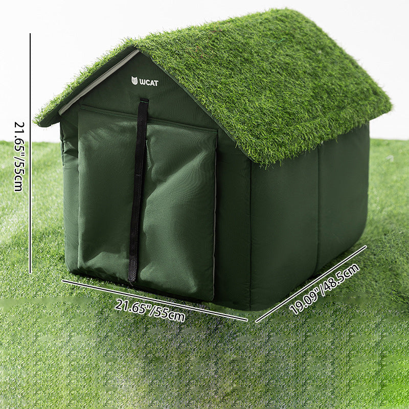 Contemporary Creative House-Shaped Oxford Fabric Non-Woven Fabric Anti-Slip Dotted Fabric PE Outdoor Waterproof Cat Bed Dog Bed With Door Curtain For Garden Cuvalon