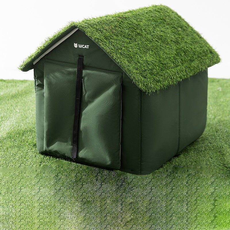 Contemporary Creative House-Shaped Oxford Fabric Non-Woven Fabric Anti-Slip Dotted Fabric PE Outdoor Waterproof Cat Bed Dog Bed With Door Curtain For Garden Cuvalon