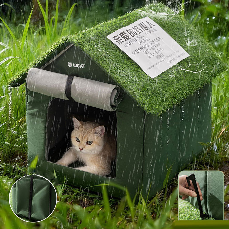 Contemporary Creative House-Shaped Oxford Fabric Non-Woven Fabric Anti-Slip Dotted Fabric PE Outdoor Waterproof Cat Bed Dog Bed With Door Curtain For Garden Cuvalon