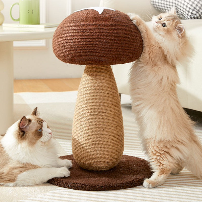 Contemporary Creative Mushroom-Shaped Cylindrical Medium Density Fiberboard Velvet Sisal Cat Scratching Post For Bedroom Cuvalon