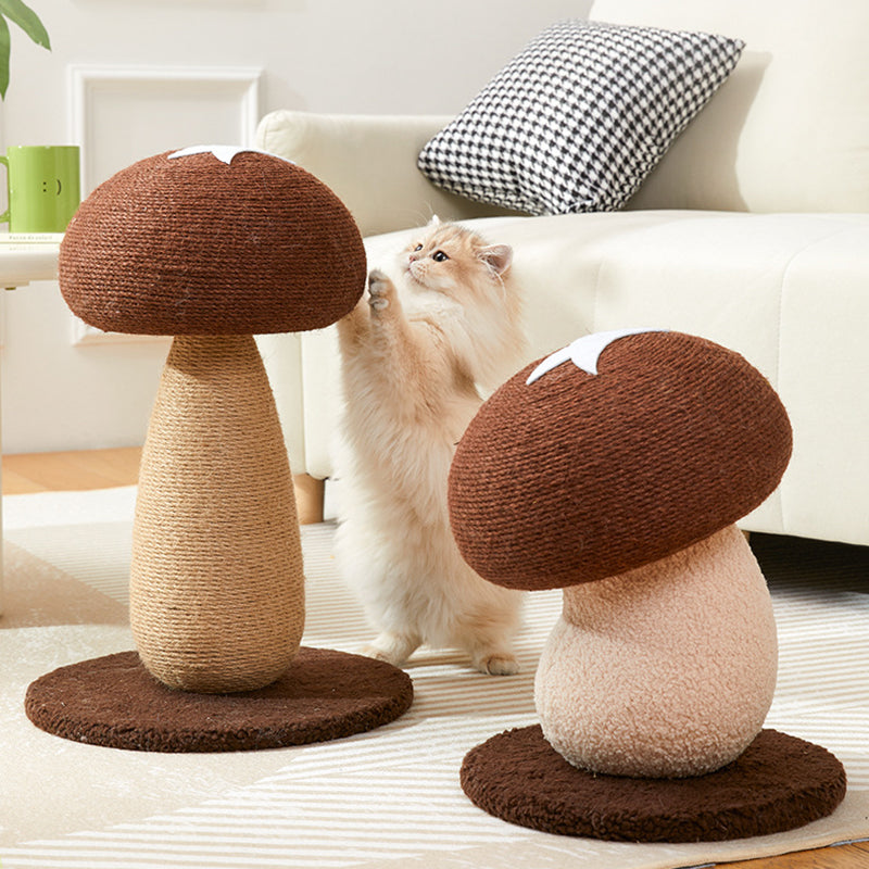 Contemporary Creative Mushroom-Shaped Cylindrical Medium Density Fiberboard Velvet Sisal Cat Scratching Post For Bedroom Cuvalon