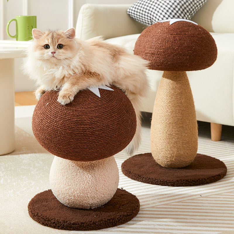 Contemporary Creative Mushroom-Shaped Cylindrical Medium Density Fiberboard Velvet Sisal Cat Scratching Post For Bedroom Cuvalon