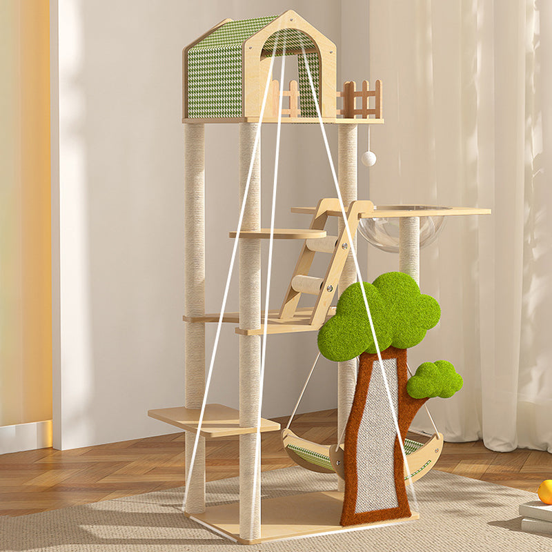 Contemporary Creative Treehouse Design Medium Density Fiberboard Sisal Kraft Paper Velvet Plastic Cotton-Linen Cat Tree & Condo 1-Hammock 1-Scratching Post For Living Room Cuvalon