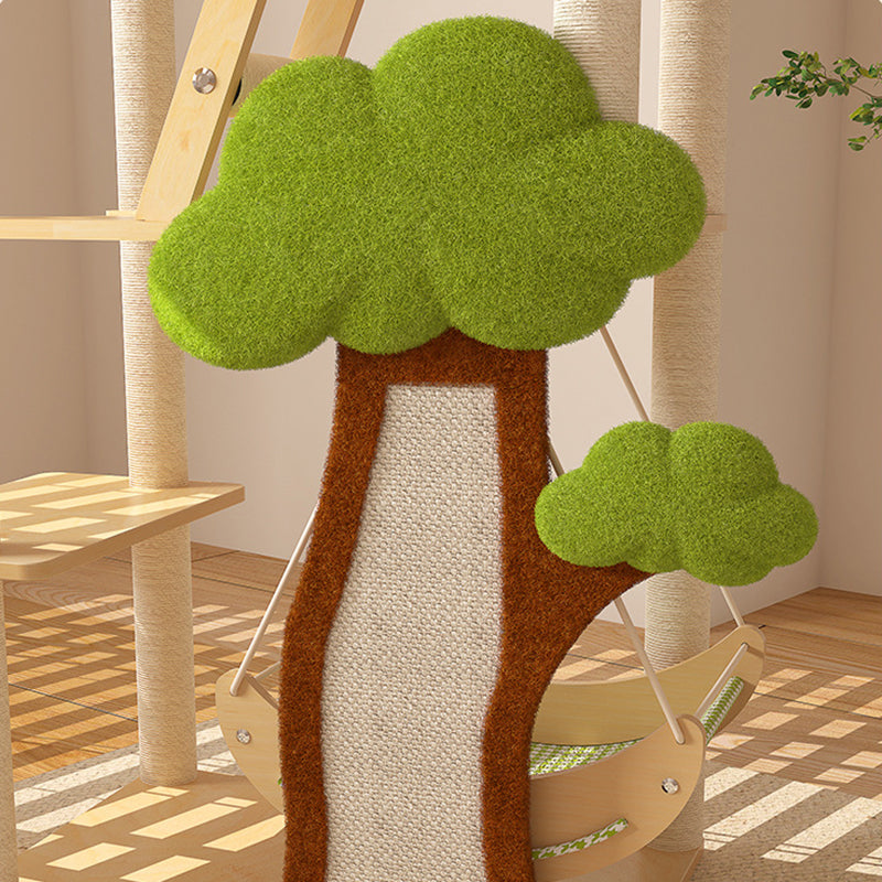 Contemporary Creative Treehouse Design Medium Density Fiberboard Sisal Kraft Paper Velvet Plastic Cotton-Linen Cat Tree & Condo 1-Hammock 1-Scratching Post For Living Room Cuvalon