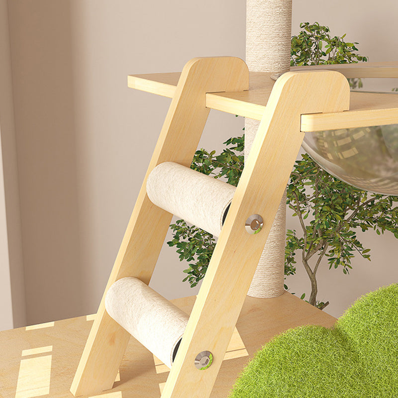 Contemporary Creative Treehouse Design Medium Density Fiberboard Sisal Kraft Paper Velvet Plastic Cotton-Linen Cat Tree & Condo 1-Hammock 1-Scratching Post For Living Room Cuvalon