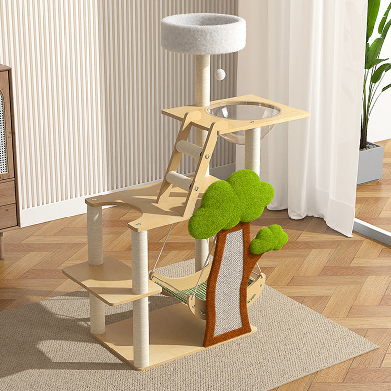 Contemporary Creative Treehouse Design Medium Density Fiberboard Sisal Kraft Paper Velvet Plastic Cotton-Linen Cat Tree & Condo 1-Hammock 1-Scratching Post For Living Room Cuvalon