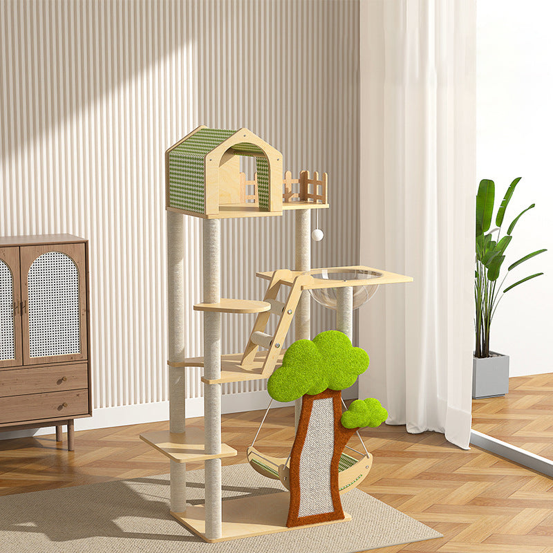 Contemporary Creative Treehouse Design Medium Density Fiberboard Sisal Kraft Paper Velvet Plastic Cotton-Linen Cat Tree & Condo 1-Hammock 1-Scratching Post For Living Room Cuvalon