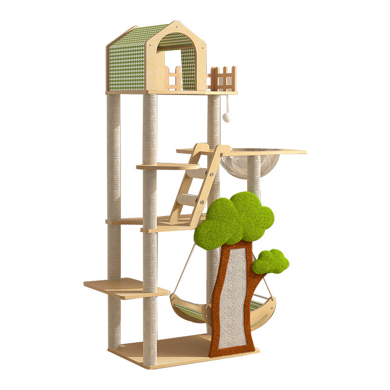 Contemporary Creative Treehouse Design Medium Density Fiberboard Sisal Kraft Paper Velvet Plastic Cotton-Linen Cat Tree & Condo 1-Hammock 1-Scratching Post For Living Room Cuvalon