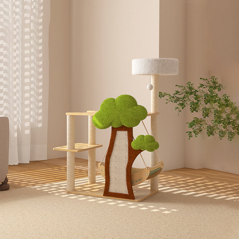 Contemporary Creative Treehouse Design Medium Density Fiberboard Sisal Kraft Paper Velvet Plastic Cotton-Linen Cat Tree & Condo 1-Hammock 1-Scratching Post For Living Room Cuvalon