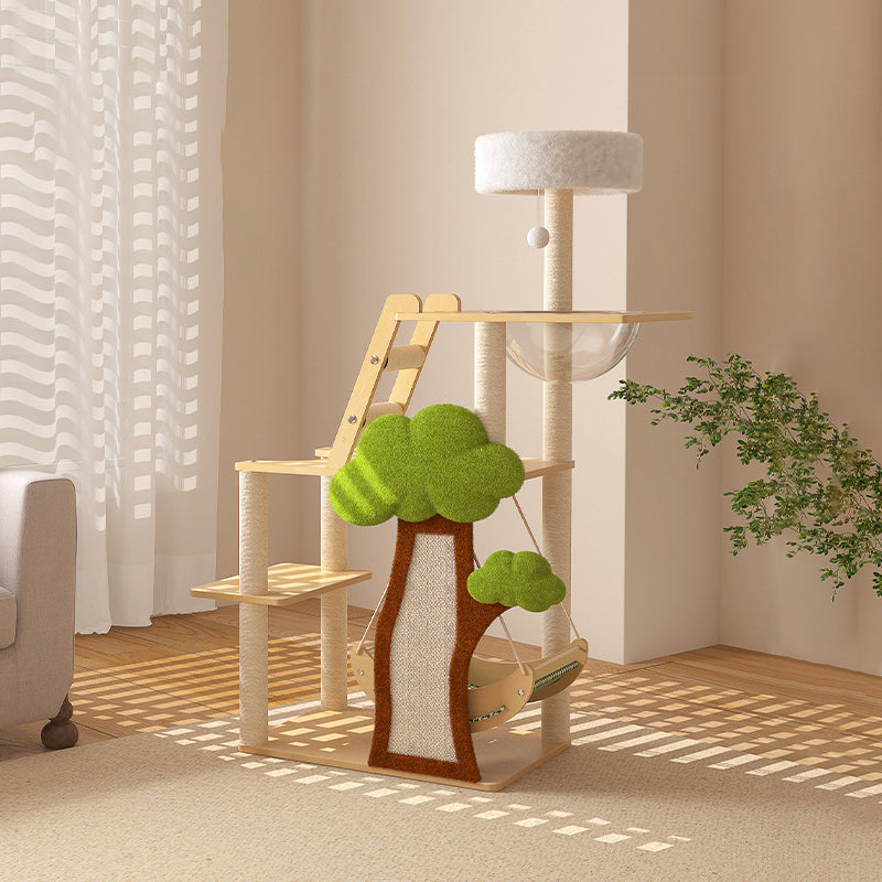 Contemporary Creative Treehouse Design Medium Density Fiberboard Sisal Kraft Paper Velvet Plastic Cotton-Linen Cat Tree & Condo 1-Hammock 1-Scratching Post For Living Room Cuvalon