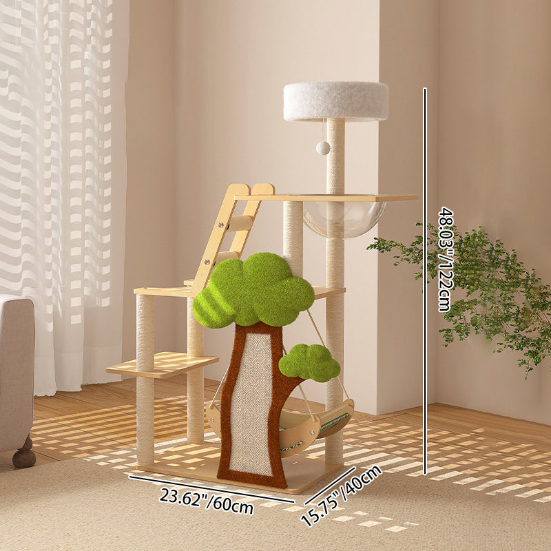 Contemporary Creative Treehouse Design Medium Density Fiberboard Sisal Kraft Paper Velvet Plastic Cotton-Linen Cat Tree & Condo 1-Hammock 1-Scratching Post For Living Room Cuvalon