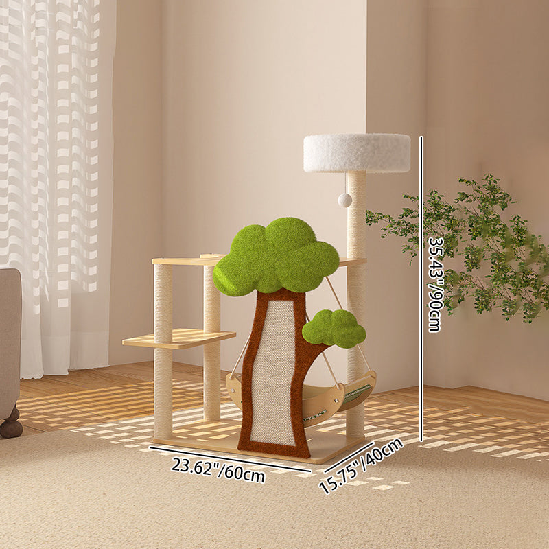 Contemporary Creative Treehouse Design Medium Density Fiberboard Sisal Kraft Paper Velvet Plastic Cotton-Linen Cat Tree & Condo 1-Hammock 1-Scratching Post For Living Room Cuvalon