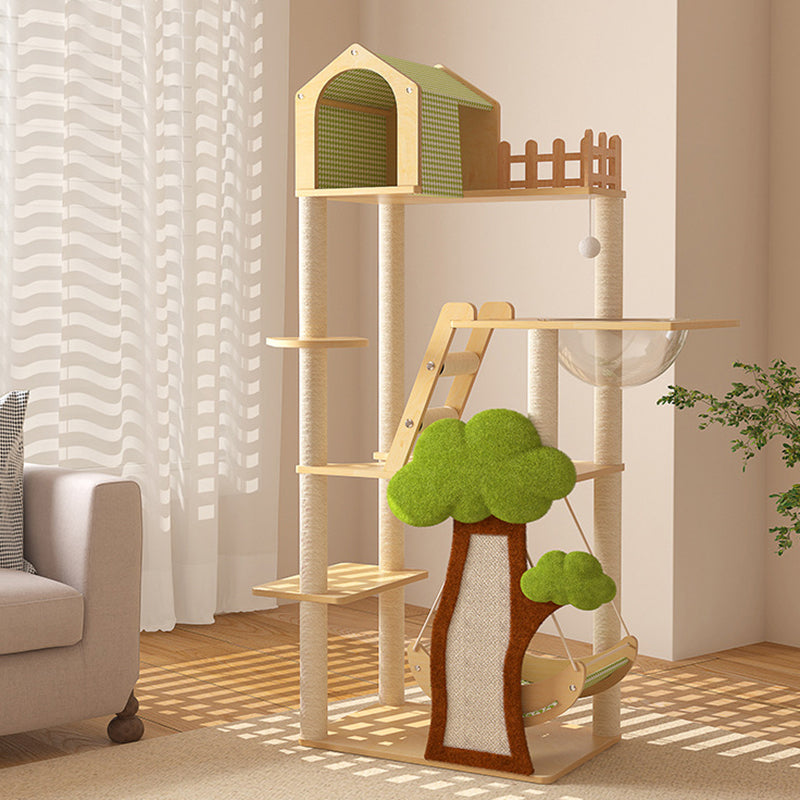 Contemporary Creative Treehouse Design Medium Density Fiberboard Sisal Kraft Paper Velvet Plastic Cotton-Linen Cat Tree & Condo 1-Hammock 1-Scratching Post For Living Room Cuvalon