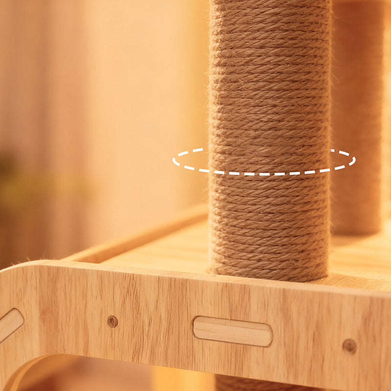 Contemporary Scandinavian Rectangular Cylindrical Curved Solid Wood Plywood Hemp Rope Thickened Cardboard Tube Plastic Velvet Cat Tree & Condo 3-Condo 1-Perch For Living Room Cuvalon