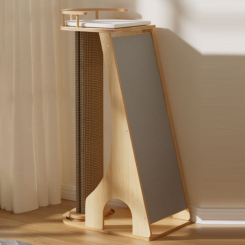 Modern Minimalist Rectangular Trapezoidal Cotton-Linen Medium Density Fiberboard Fabric Cat Tree & Condo 1-Perch 2-Scratching Post For Living Room Cuvalon