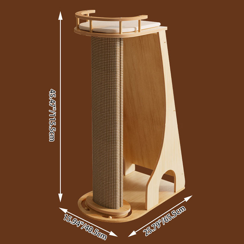 Modern Minimalist Rectangular Trapezoidal Cotton-Linen Medium Density Fiberboard Fabric Cat Tree & Condo 1-Perch 2-Scratching Post For Living Room Cuvalon