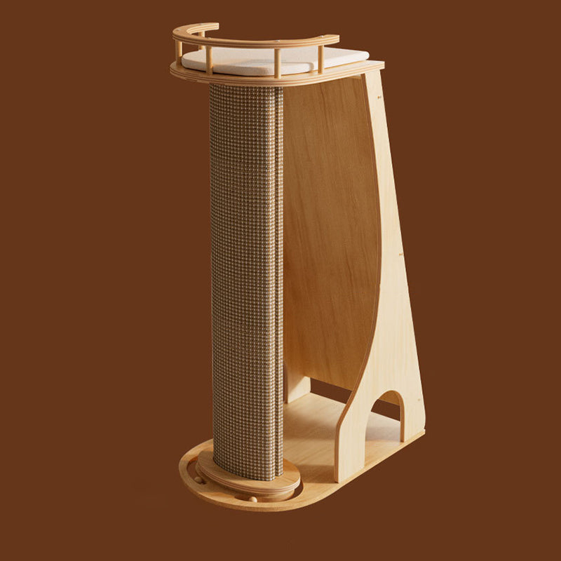 Modern Minimalist Rectangular Trapezoidal Cotton-Linen Medium Density Fiberboard Fabric Cat Tree & Condo 1-Perch 2-Scratching Post For Living Room Cuvalon