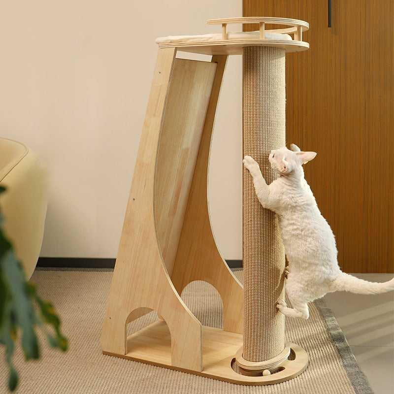 Modern Minimalist Rectangular Trapezoidal Cotton-Linen Medium Density Fiberboard Fabric Cat Tree & Condo 1-Perch 2-Scratching Post For Living Room Cuvalon