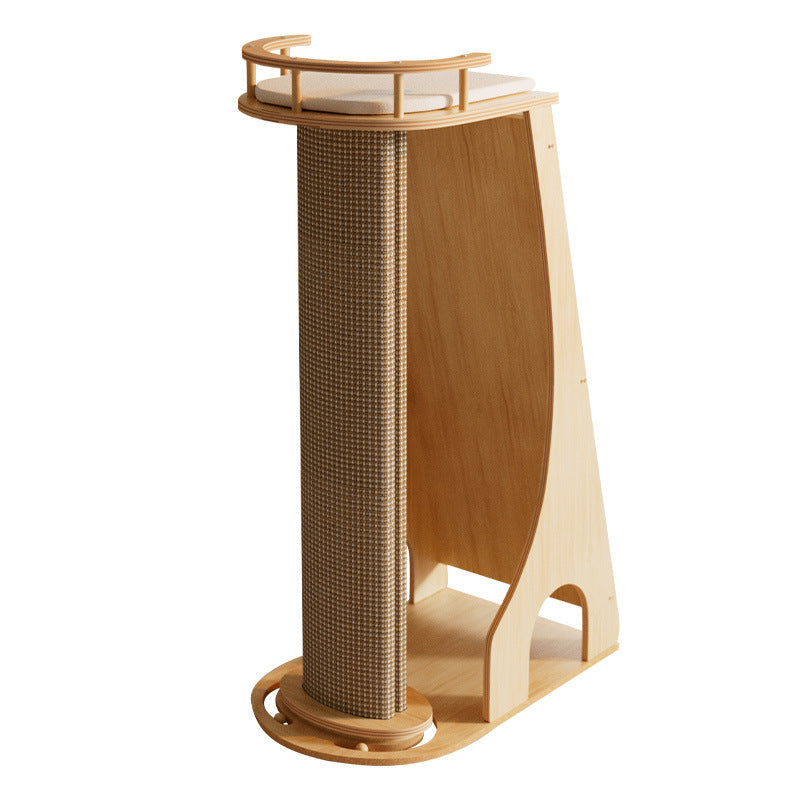 Modern Minimalist Rectangular Trapezoidal Cotton-Linen Medium Density Fiberboard Fabric Cat Tree & Condo 1-Perch 2-Scratching Post For Living Room Cuvalon