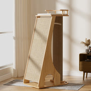 Modern Minimalist Rectangular Trapezoidal Cotton-Linen Medium Density Fiberboard Fabric Cat Tree & Condo 1-Perch 2-Scratching Post For Living Room Cuvalon