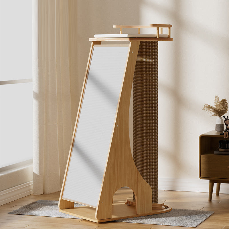 Modern Minimalist Rectangular Trapezoidal Cotton-Linen Medium Density Fiberboard Fabric Cat Tree & Condo 1-Perch 2-Scratching Post For Living Room Cuvalon