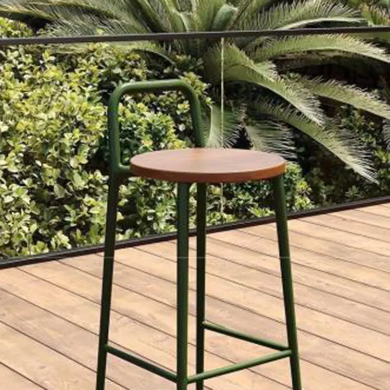 Contemporary Nordic Carbon Steel Solid Wood Rectangular Outdoor Bar Stool Backless For Outdoor Cuvalon