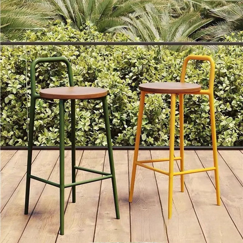 Contemporary Nordic Carbon Steel Solid Wood Rectangular Outdoor Bar Stool Backless For Outdoor Cuvalon
