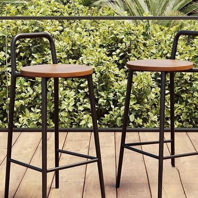Contemporary Nordic Carbon Steel Solid Wood Rectangular Outdoor Bar Stool Backless For Outdoor Cuvalon