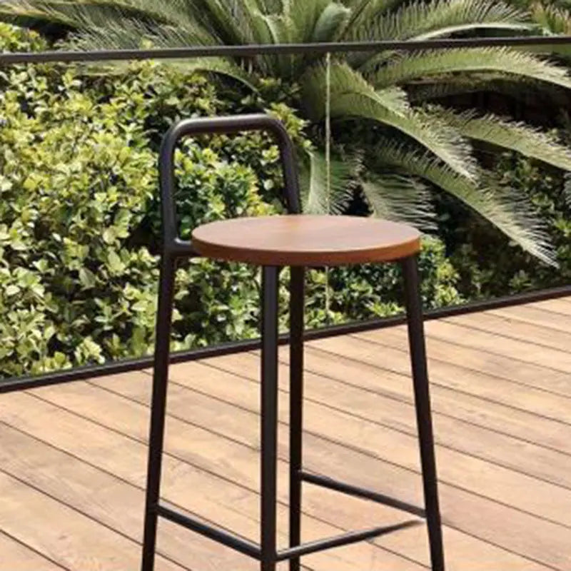 Contemporary Nordic Carbon Steel Solid Wood Rectangular Outdoor Bar Stool Backless For Outdoor Cuvalon