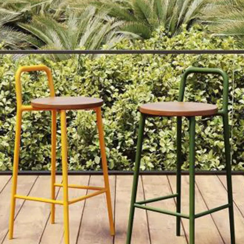 Contemporary Nordic Carbon Steel Solid Wood Rectangular Outdoor Bar Stool Backless For Outdoor Cuvalon