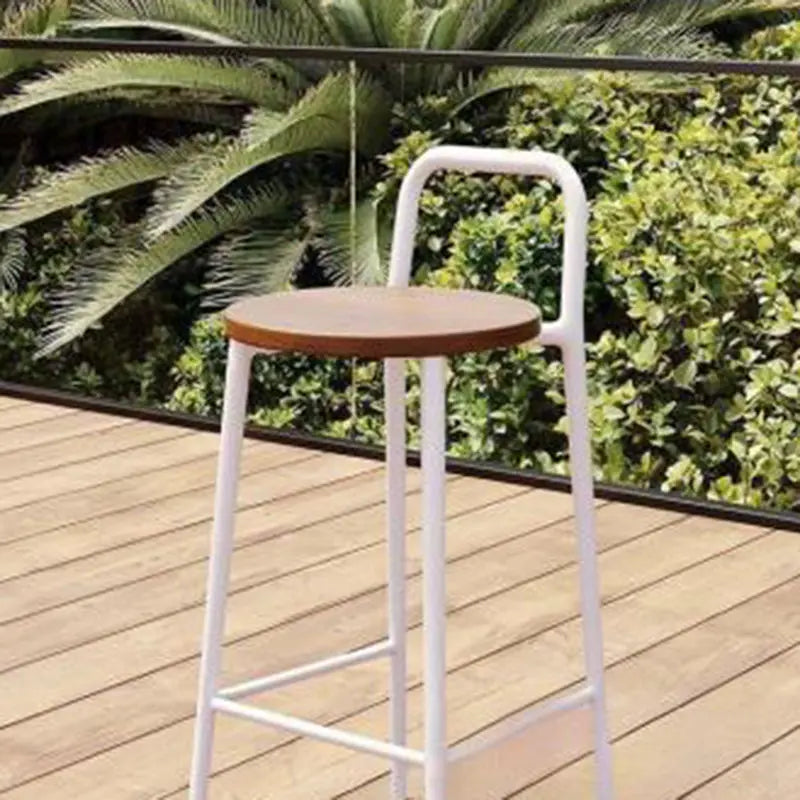 Contemporary Nordic Carbon Steel Solid Wood Rectangular Outdoor Bar Stool Backless For Outdoor Cuvalon