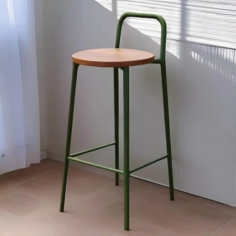 Contemporary Nordic Carbon Steel Solid Wood Rectangular Outdoor Bar Stool Backless For Outdoor Cuvalon