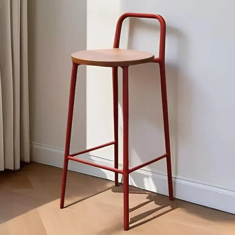 Contemporary Nordic Carbon Steel Solid Wood Rectangular Outdoor Bar Stool Backless For Outdoor Cuvalon