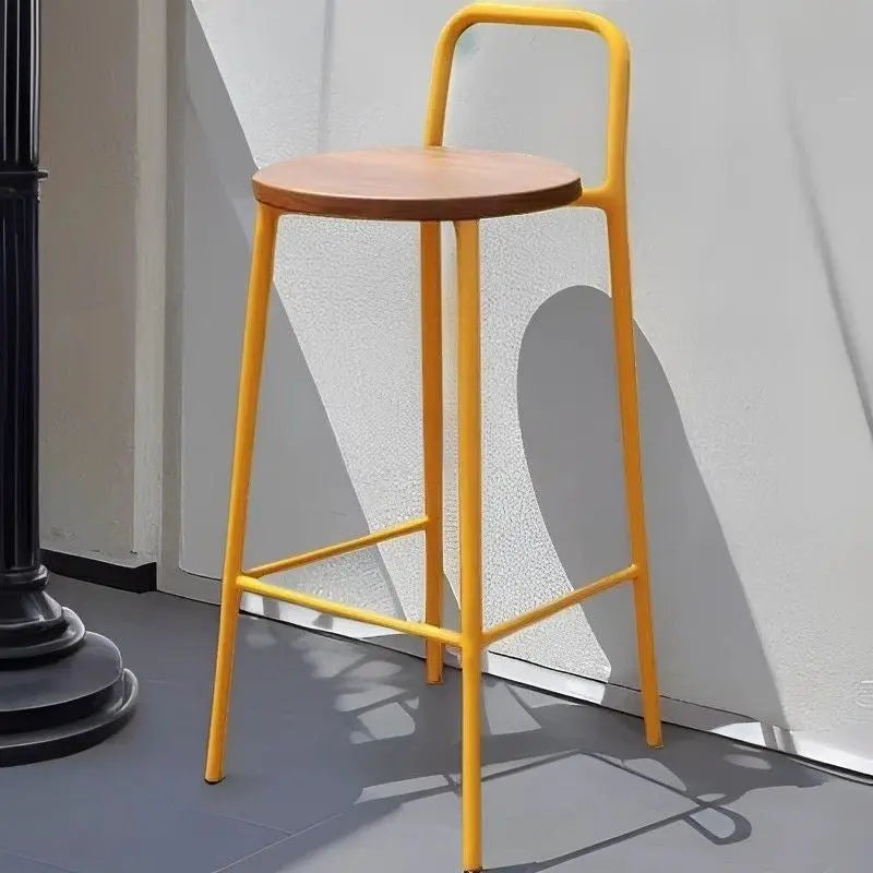 Contemporary Nordic Carbon Steel Solid Wood Rectangular Outdoor Bar Stool Backless For Outdoor Cuvalon