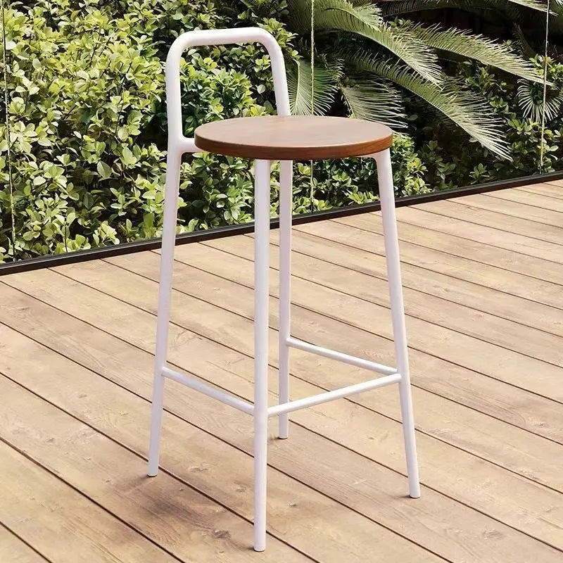 Contemporary Nordic Carbon Steel Solid Wood Rectangular Outdoor Bar Stool Backless For Outdoor Cuvalon