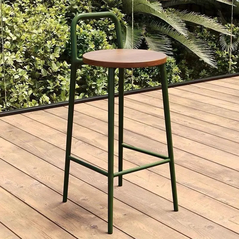 Contemporary Nordic Carbon Steel Solid Wood Rectangular Outdoor Bar Stool Backless For Outdoor Cuvalon