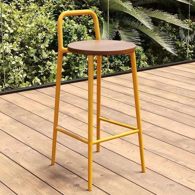 Contemporary Nordic Carbon Steel Solid Wood Rectangular Outdoor Bar Stool Backless For Outdoor Cuvalon