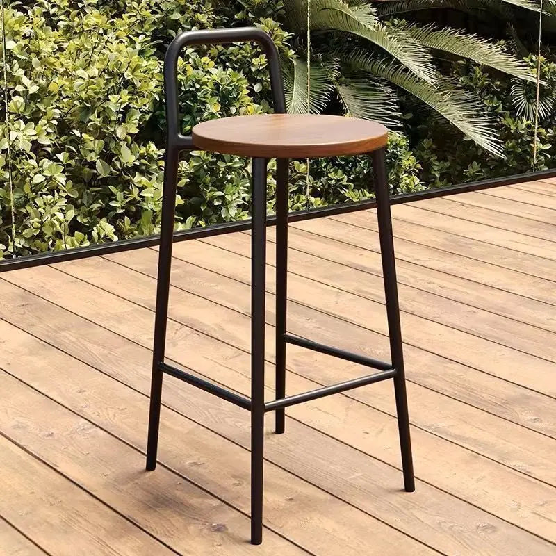 Contemporary Nordic Carbon Steel Solid Wood Rectangular Outdoor Bar Stool Backless For Outdoor Cuvalon