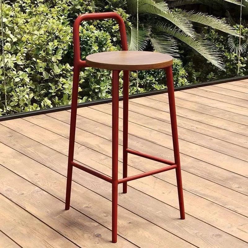 Contemporary Nordic Carbon Steel Solid Wood Rectangular Outdoor Bar Stool Backless For Outdoor Cuvalon