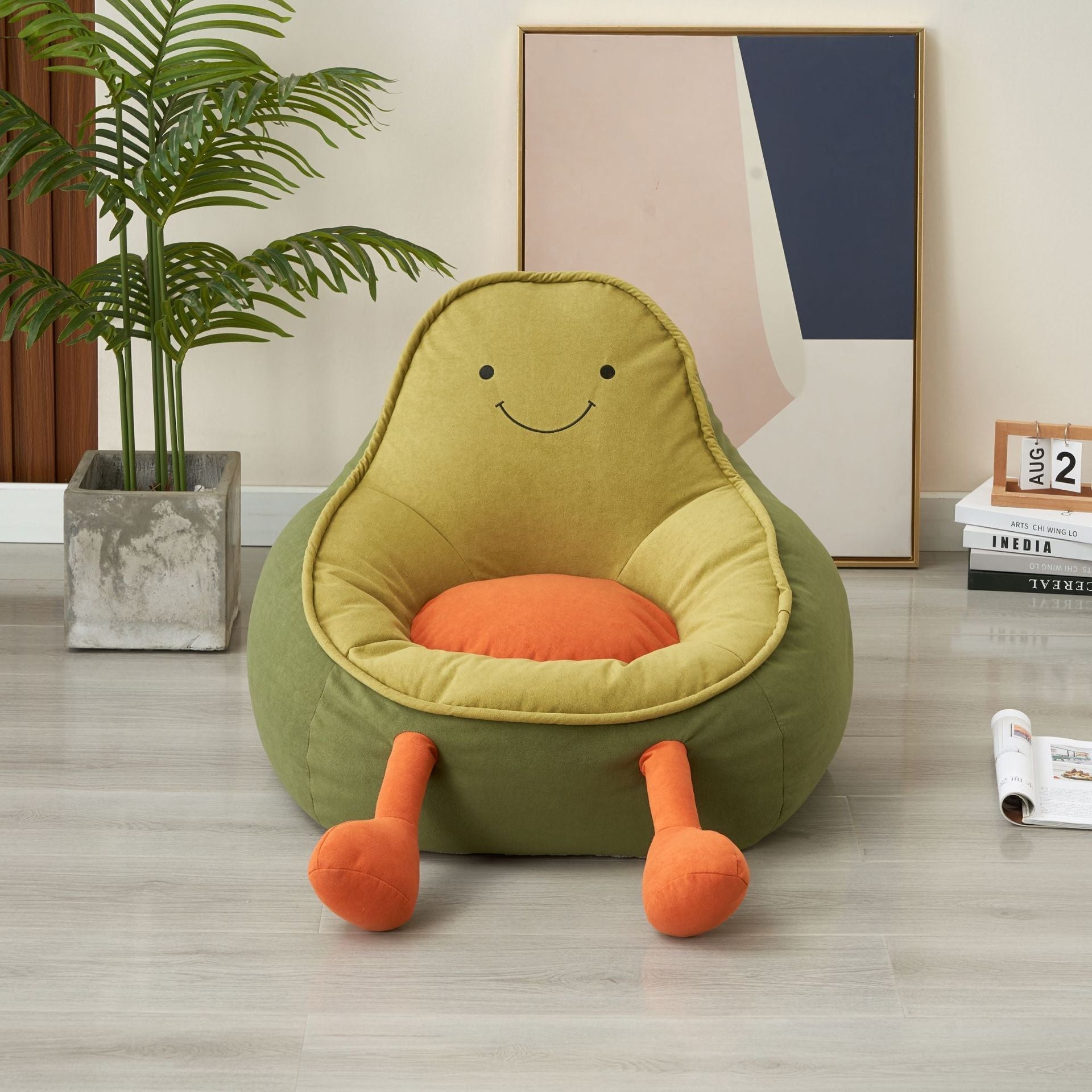 Contemporary Creative Avocado-Shaped EPS Particles Fabric Kids Accent Chair Backrest Armrest For Living Room Cuvalon