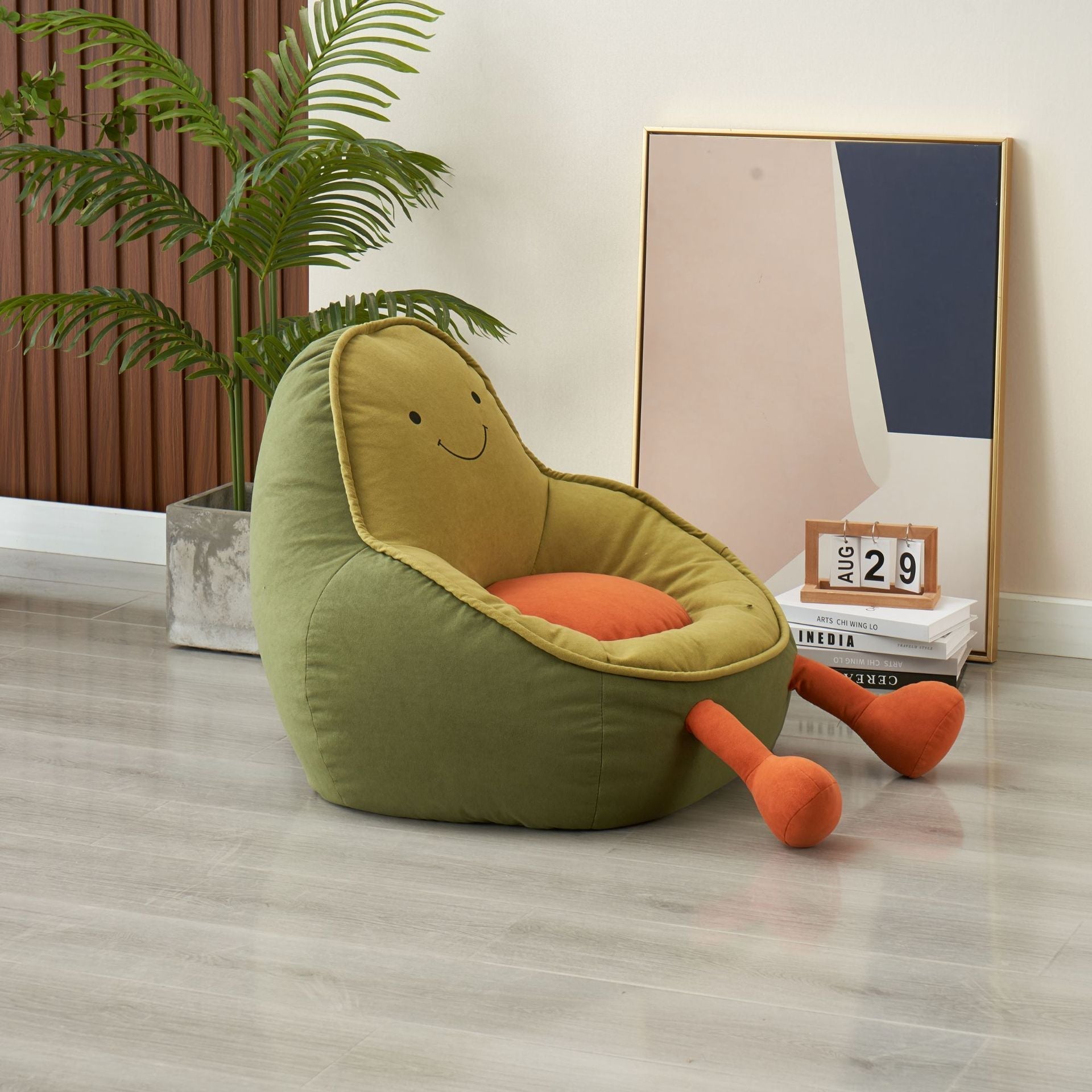 Contemporary Creative Avocado-Shaped EPS Particles Fabric Kids Accent Chair Backrest Armrest For Living Room Cuvalon