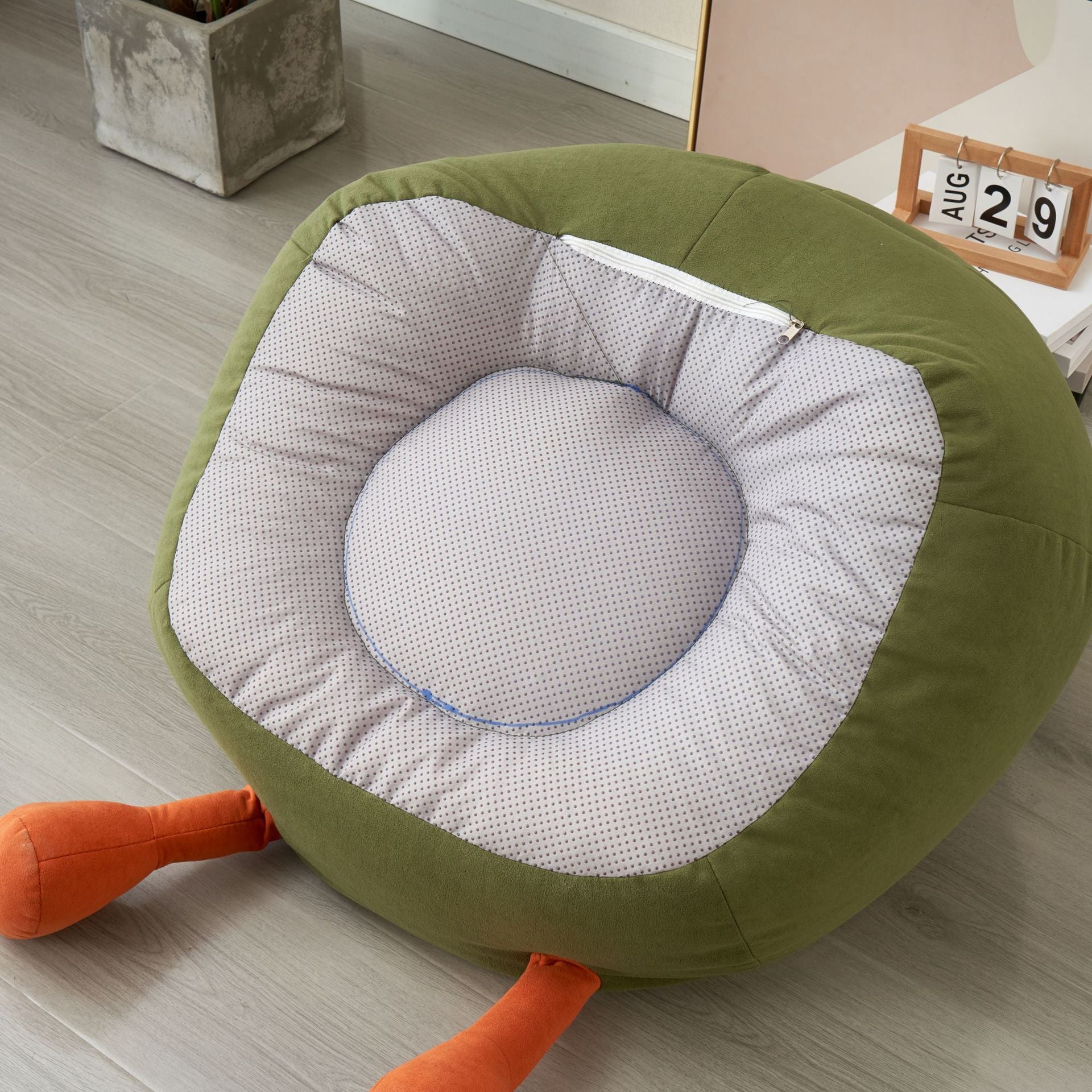 Contemporary Creative Avocado-Shaped EPS Particles Fabric Kids Accent Chair Backrest Armrest For Living Room Cuvalon