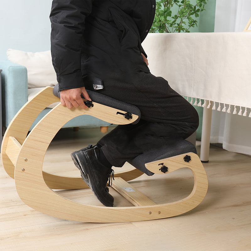 Modern Minimalist Curved Kids Solid Wood Cotton-Linen Correction Chair Desk Chair Armless Backless For Home Office Cuvalon