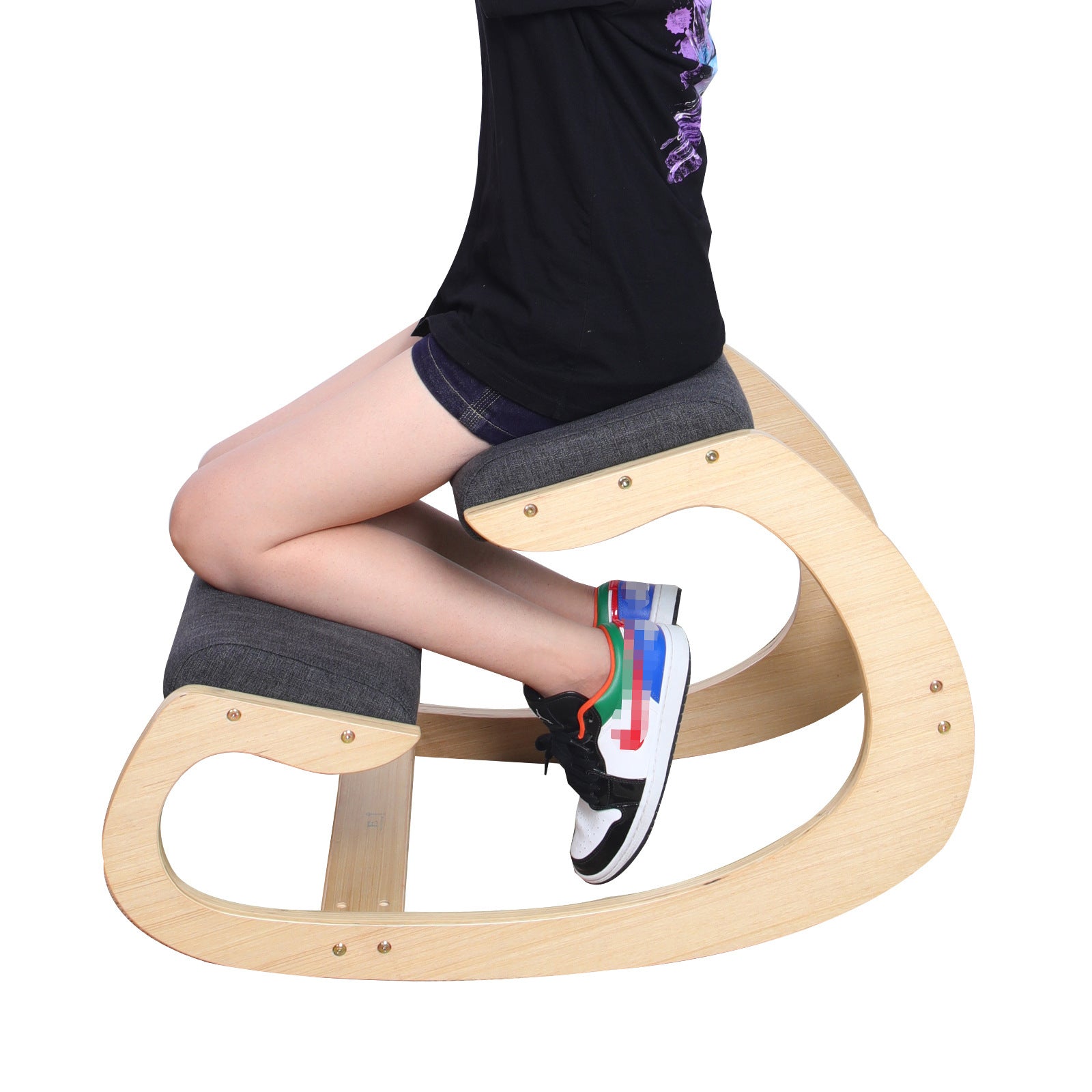 Modern Minimalist Curved Kids Solid Wood Cotton-Linen Correction Chair Desk Chair Armless Backless For Home Office Cuvalon