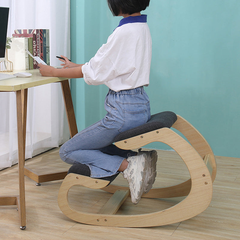 Modern Minimalist Curved Kids Solid Wood Cotton-Linen Correction Chair Desk Chair Armless Backless For Home Office Cuvalon