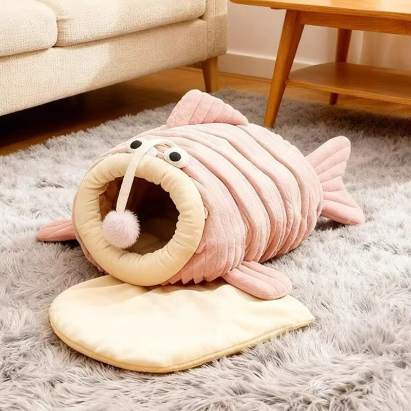 Contemporary Creative Lantern Fish Crystal Velvet PP Cotton Cat Bed Dog Bed For Bedroom Cuvalon