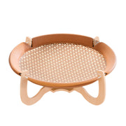Contemporary Boho Round Rattan Mat Solid Wood Multi-Layer Board Fabric Medium Density Fiberboard Cat Bed For Bedroom Cuvalon