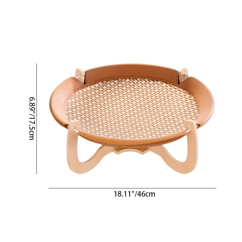 Contemporary Boho Round Rattan Mat Solid Wood Multi-Layer Board Fabric Medium Density Fiberboard Cat Bed For Bedroom Cuvalon